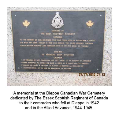 A memorial at the Dieppe Canadian War Cemetery