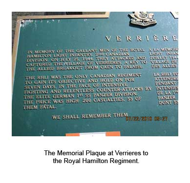 The Memorial Plaque at Verrieres to the Royal Hamilton Regiment