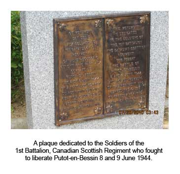A plaque dedicated to the Soldiers of the 1st Battalion, Canadian Scottish Regiment