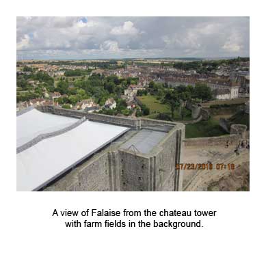 A view of Falaise from the chateau tower with farm fields in the background